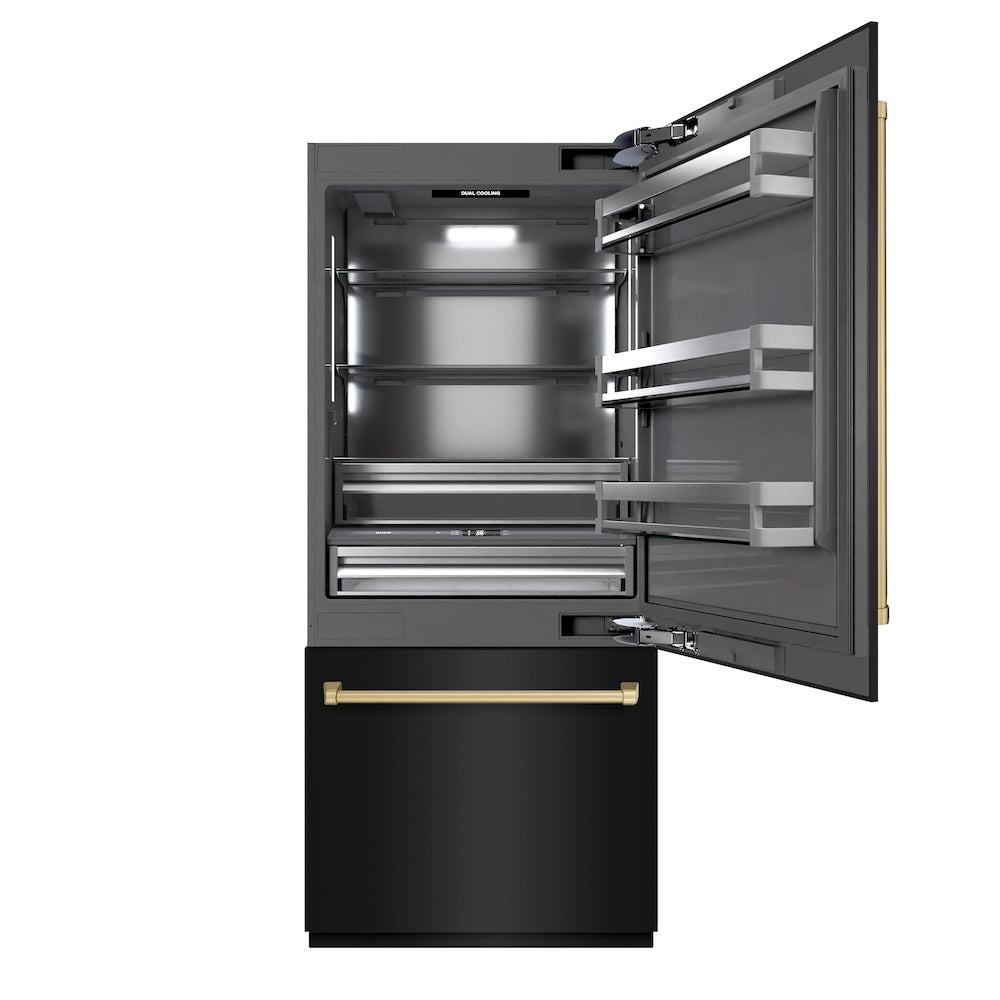 ZLINE 36 Inch autograph 36" Built In Counter Depth Bottom Freezer Refrigerator GRBITZBS36CB | Fridge.com