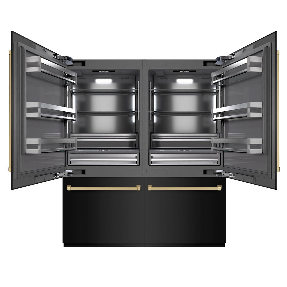 ZLINE Autograph Edition 72 in. 39.6 cu. ft. French Door Built-In Bottom Freezer Refrigerator With Water Dispensers And Ice Makers In Black Stainless S - View 2 | Fridge.com