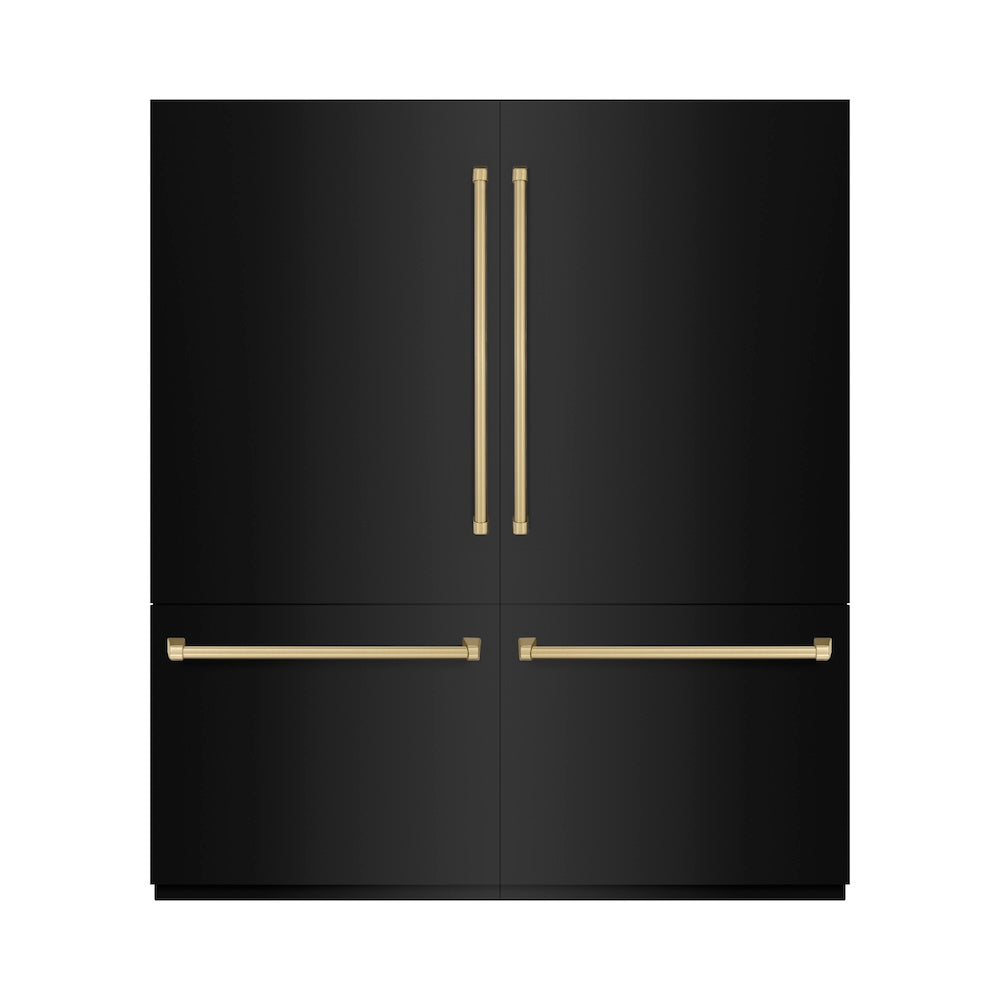 ZLINE Autograph Edition 72 in. 39.6 cu. ft. French Door Built-In Bottom Freezer Refrigerator With Water Dispensers And Ice Makers In Black Stainless S - View 3 | Fridge.com