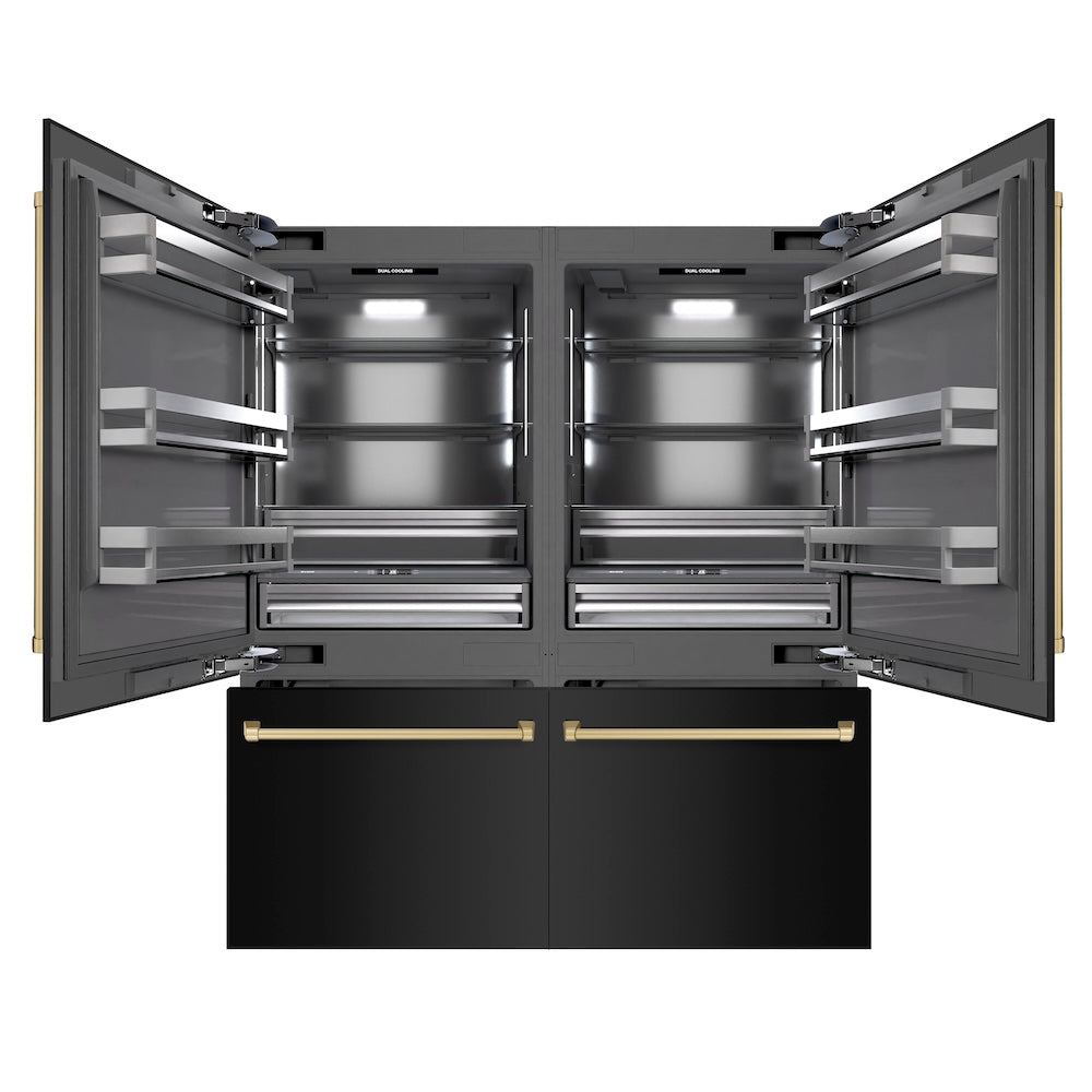 ZLINE Autograph Edition 72 in. 39.6 cu. ft. French Door Built-In Bottom Freezer Refrigerator With Water Dispensers And Ice Makers In Black Stainless S - View 4 | Fridge.com