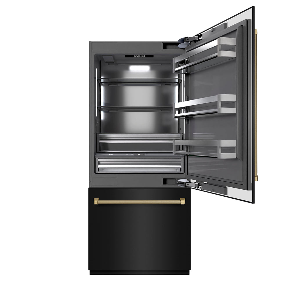 ZLINE 36 Inch autograph 36" Built In Counter Depth Bottom Freezer Refrigerator GRBITZBS36KCB | Fridge.com
