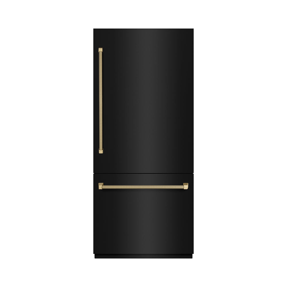 ZLINE 36 Inch Autograph 36" Built In Counter Depth Bottom Freezer Refrigerator GRBITZBS36KCB - View 3 | Fridge.com