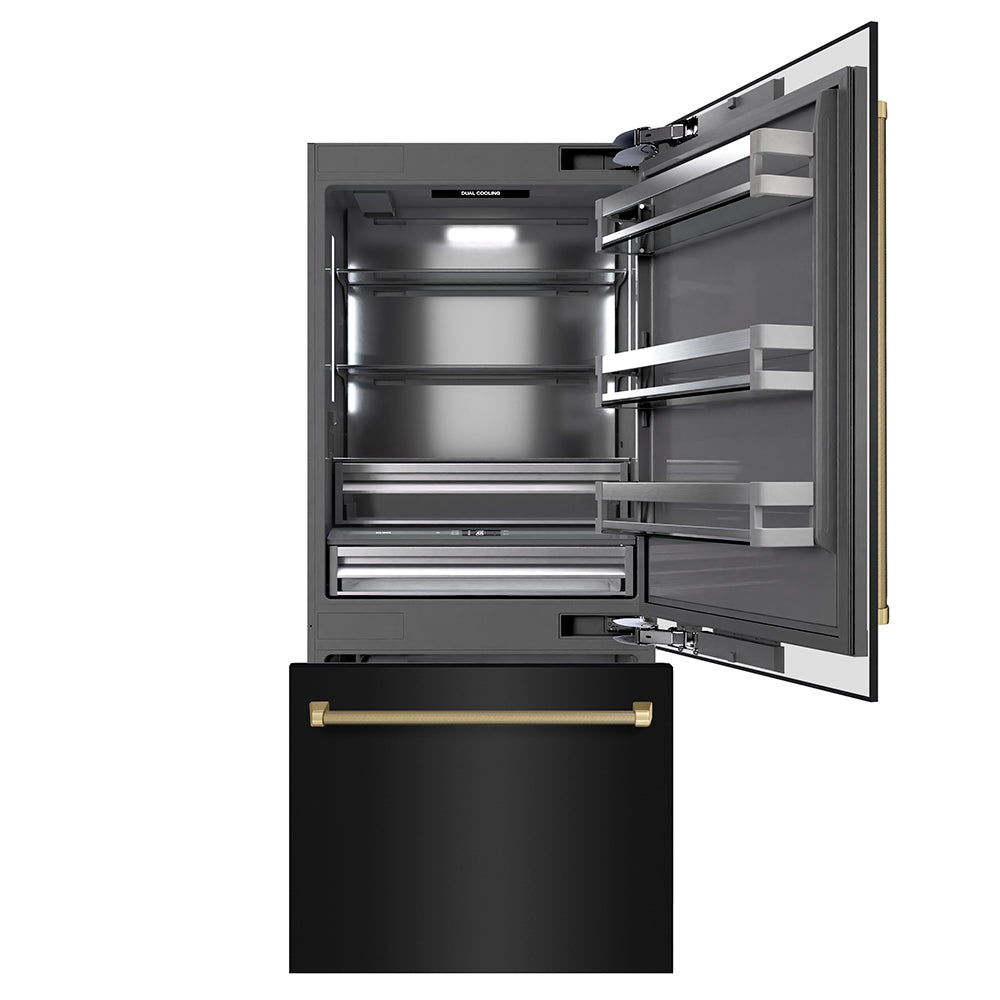 ZLINE 36 Inch Autograph 36" Built In Counter Depth Bottom Freezer Refrigerator GRBITZBS36KCB - View 4 | Fridge.com