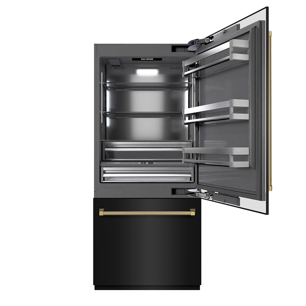 ZLINE 36 Inch autograph 36" Built In Counter Depth Bottom Freezer Refrigerator GRBITZBS36KG | Fridge.com