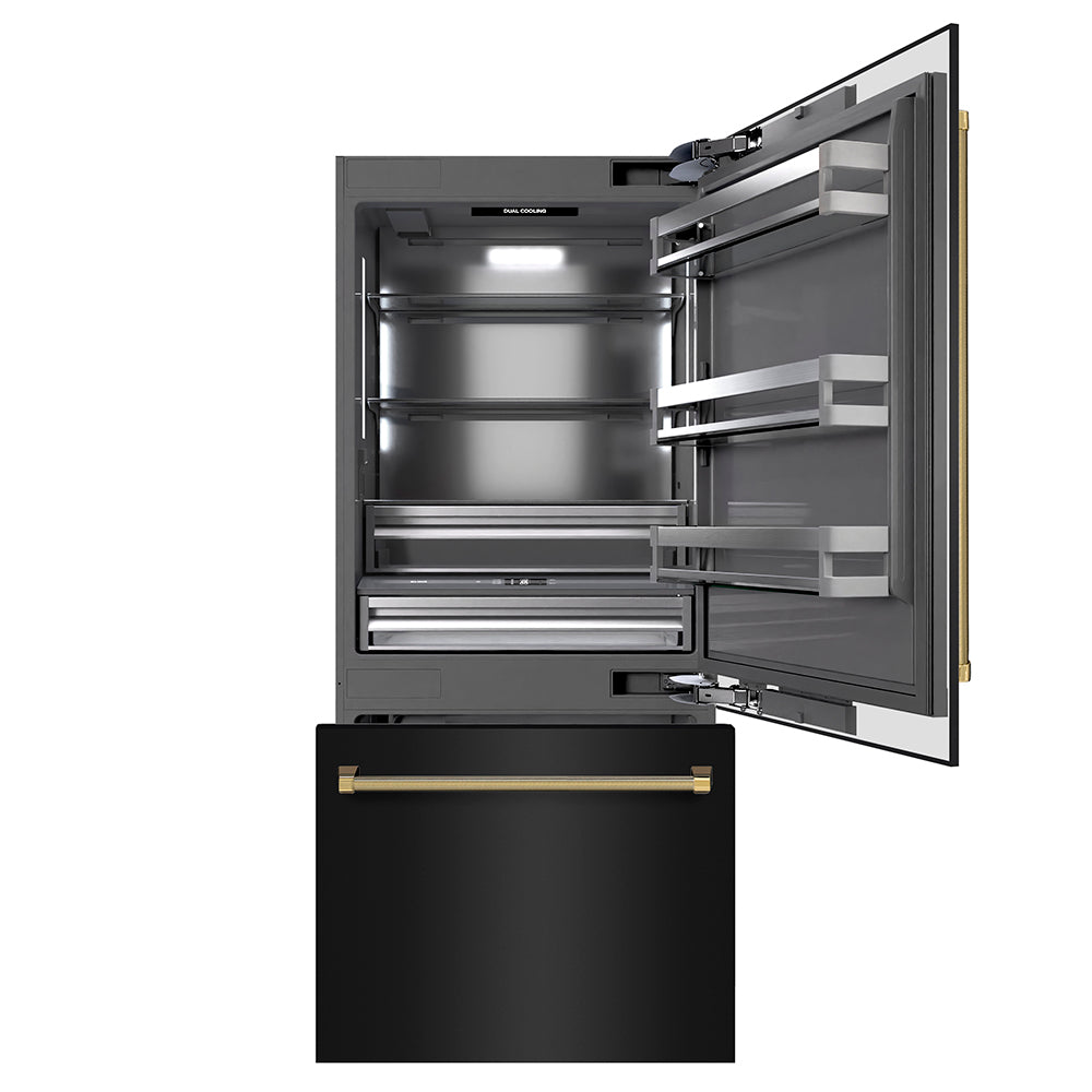 ZLINE 36 Inch Autograph 36" Built In Counter Depth Bottom Freezer Refrigerator GRBITZBS36KG - View 4 | Fridge.com