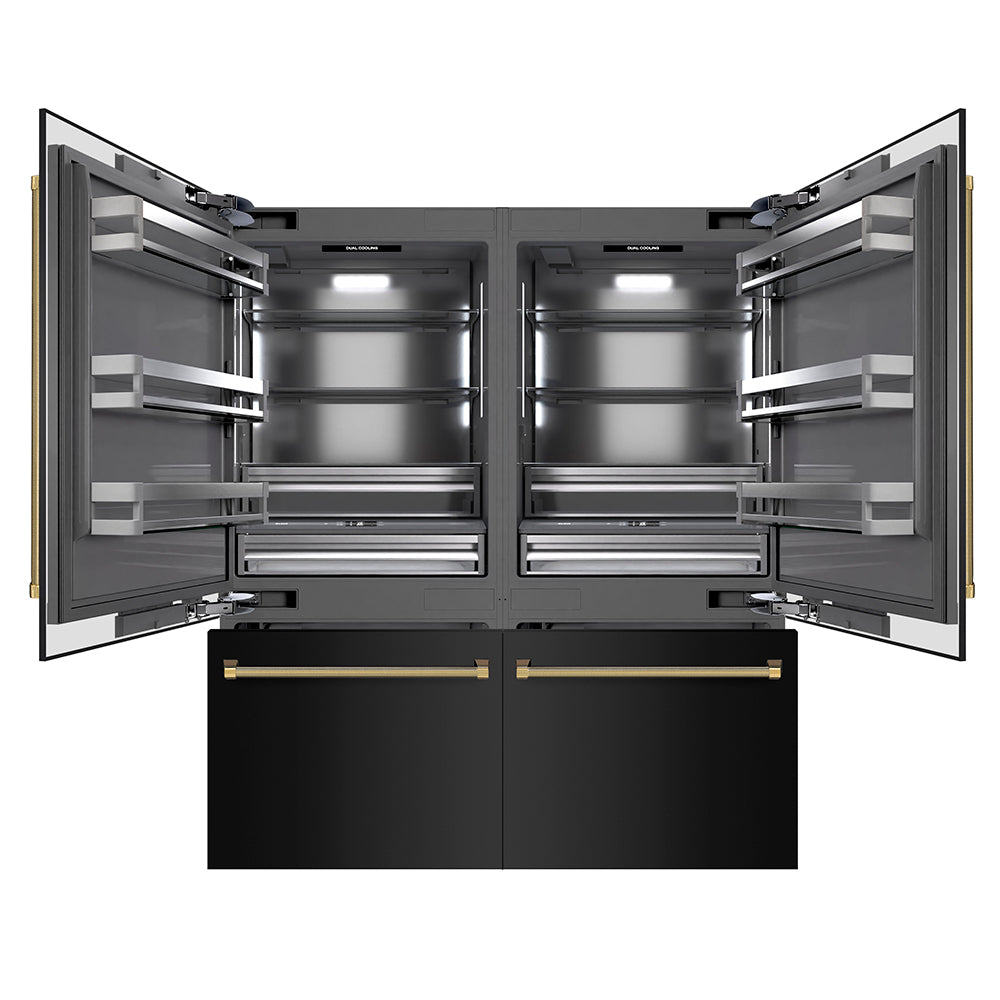 ZLINE Autograph 72 in. Black Steel Built-In Refrigerator W/ Gray Interior & Gold Helix Handles - View 2 | Fridge.com