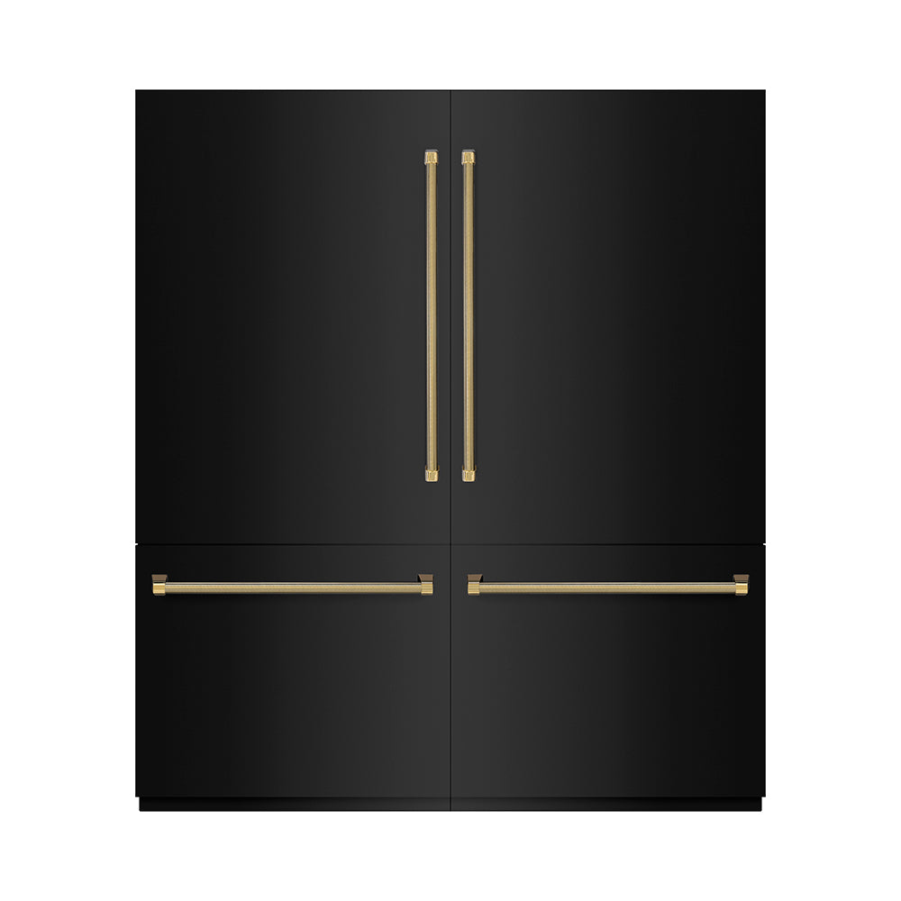ZLINE Autograph 72 in. Black Steel Built-In Refrigerator W/ Gray Interior & Gold Helix Handles - View 4 | Fridge.com
