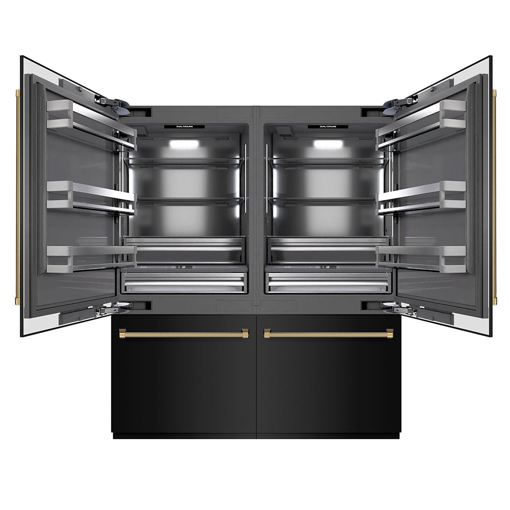 ZLINE Autograph 72 in. Black Steel Built-In Refrigerator W/ Gray Interior & Gold Helix Handles - View 5 | Fridge.com