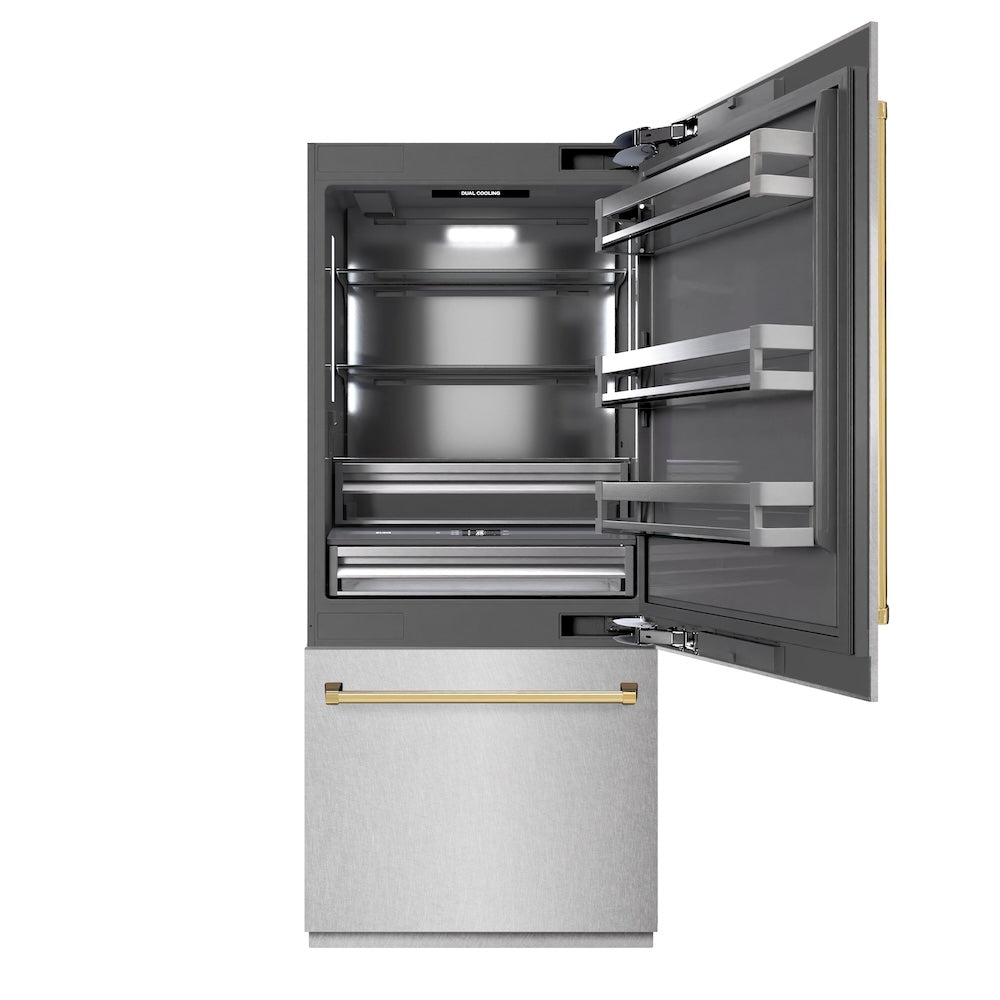 ZLINE 36 Inch autograph 36" Built In Counter Depth Bottom Freezer Refrigerator GRBITZSN36G | Fridge.com