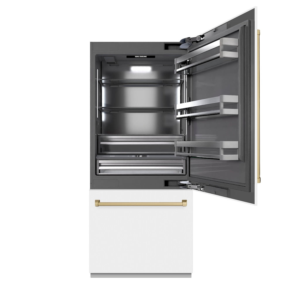 ZLINE 36 Inch Autograph 36" Built In Counter Depth Bottom Freezer Refrigerator GRBITZWM36CB - View 3 | Fridge.com