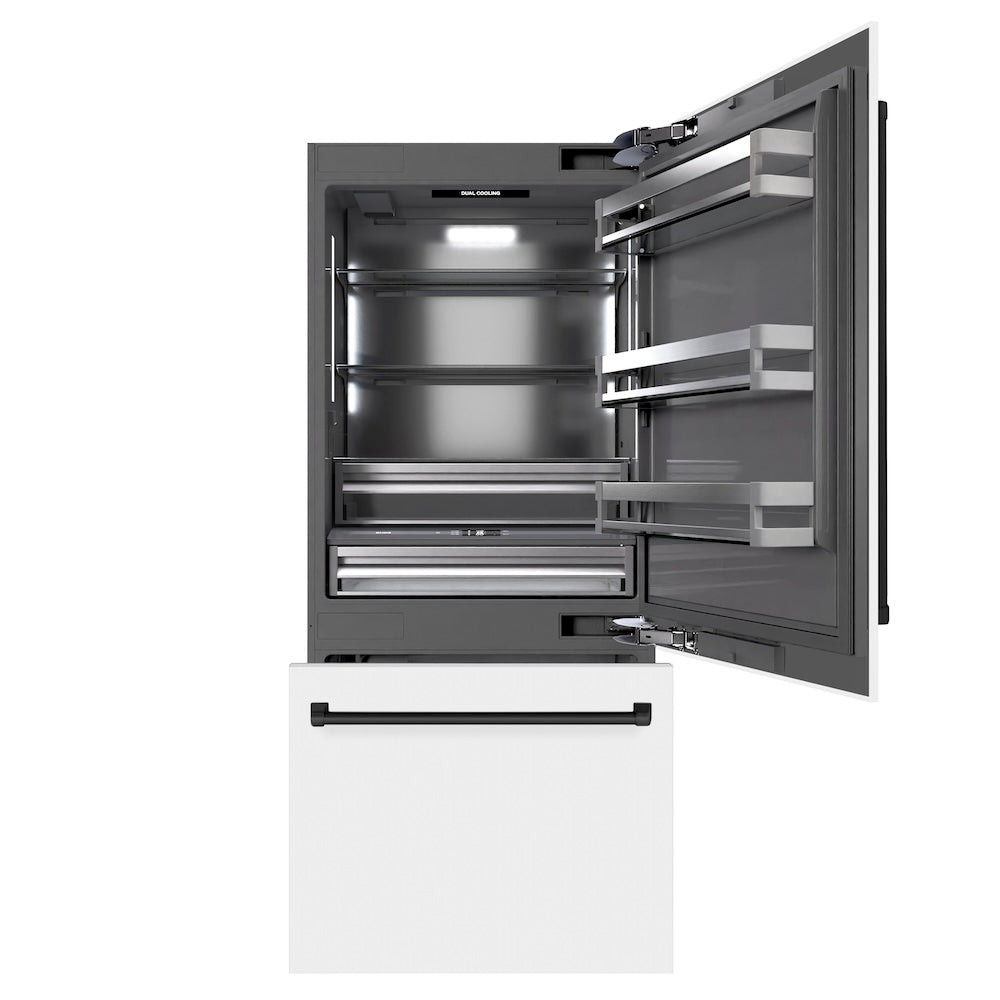 ZLINE 36 Inch autograph 36" Built In Counter Depth Bottom Freezer Refrigerator GRBITZWM36MB | Fridge.com