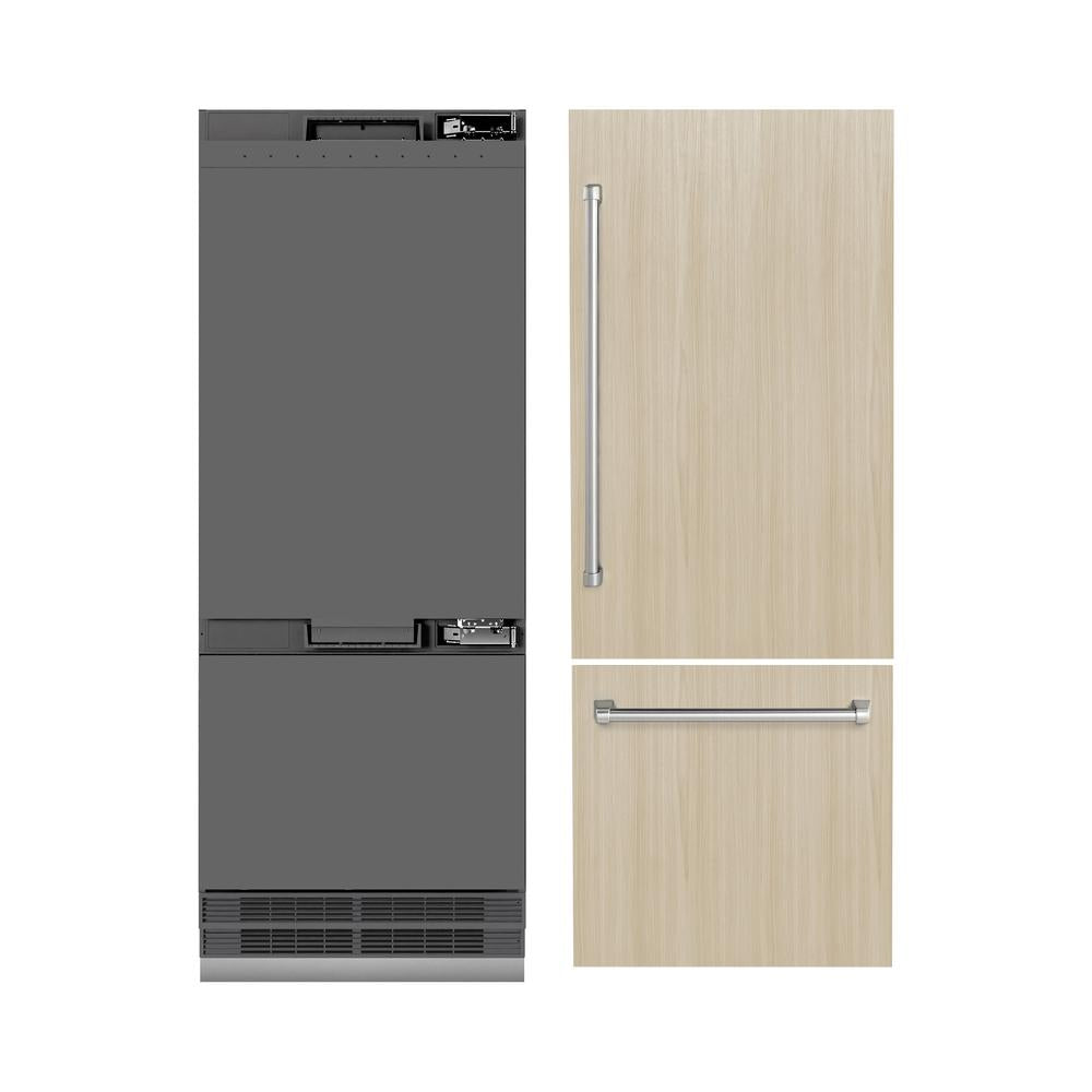 ZLINE 30 in. 16.1 cu. ft. Panel Ready Built-In Bottom Freezer Refrigerator With Water Dispenser And Ice Maker With Graphite Gray Interior (Grbiv-30) - View 4 | Fridge.com