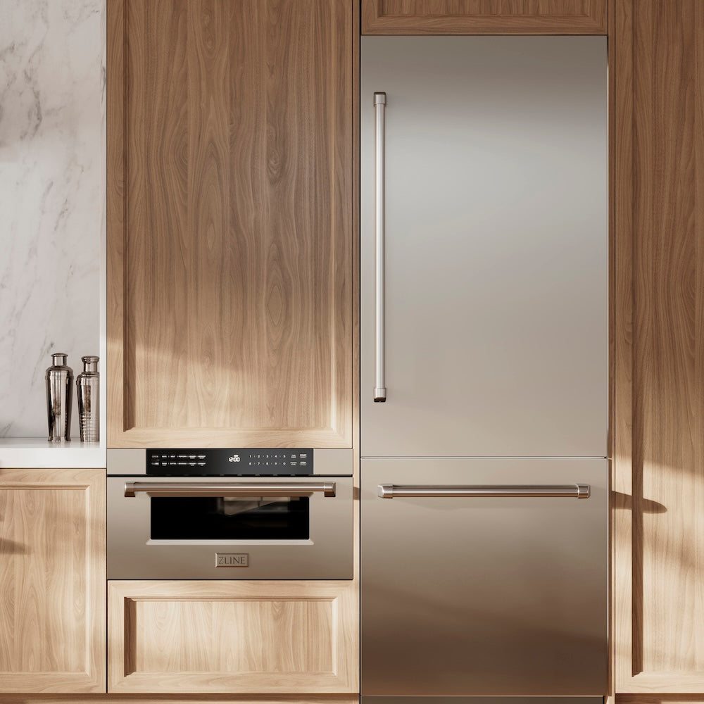 ZLINE 30 in. 16.1 cu. ft. Built-In Bottom Freezer Refrigerator With Water Dispenser And Ice Maker With Graphite Gray Interior - View 2 | Fridge.com