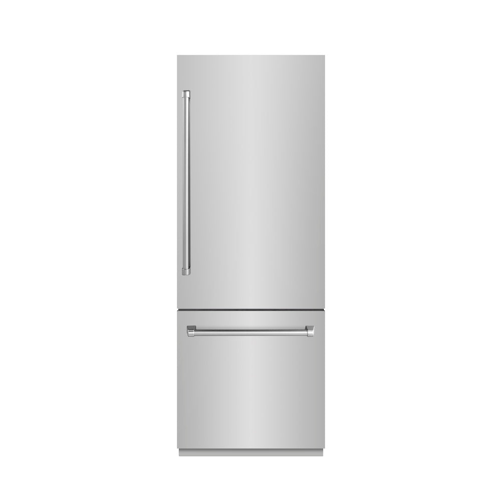 ZLINE 30 in. 16.1 cu. ft. Built-In Bottom Freezer Refrigerator With Water Dispenser And Ice Maker With Graphite Gray Interior - View 3 | Fridge.com
