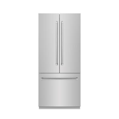 ZLINE 36 in. 19.6 cu. ft. French Door Built-In Bottom Freezer Refrigerator with Water Dispenser and Ice Maker in with Graphite Gray Interior | Fridge.com
