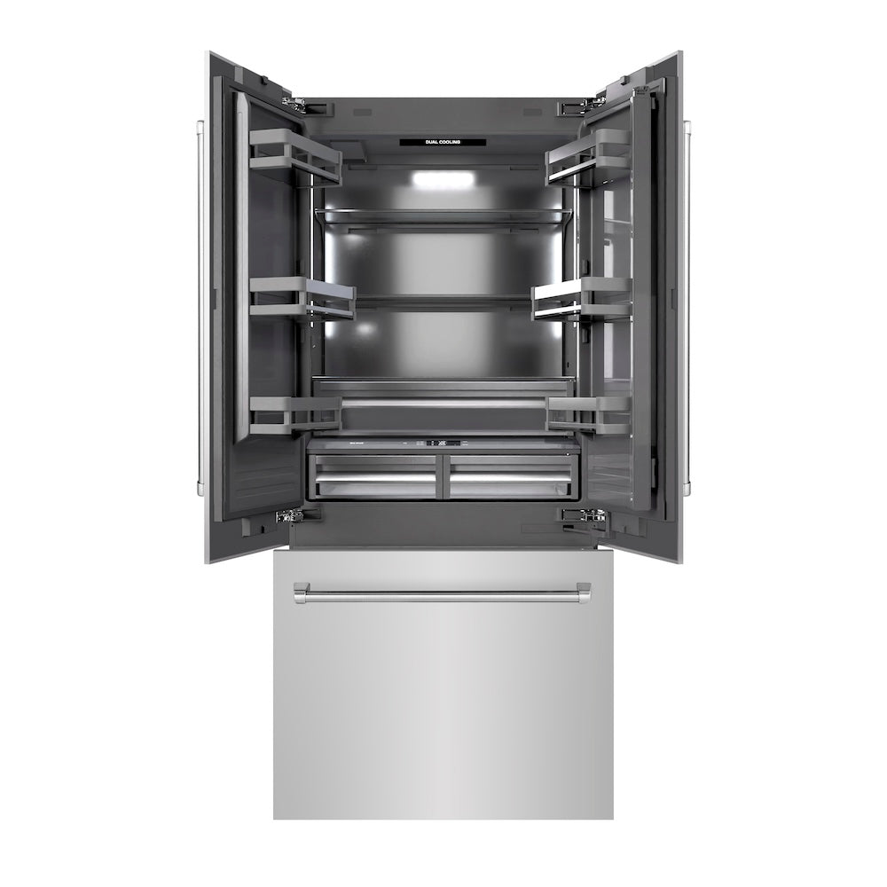 ZLINE 36 in. 19.6 cu. ft. French Door Built-In Bottom Freezer Refrigerator With Water Dispenser And Ice Maker In With Graphite Gray Interior - View 2 | Fridge.com