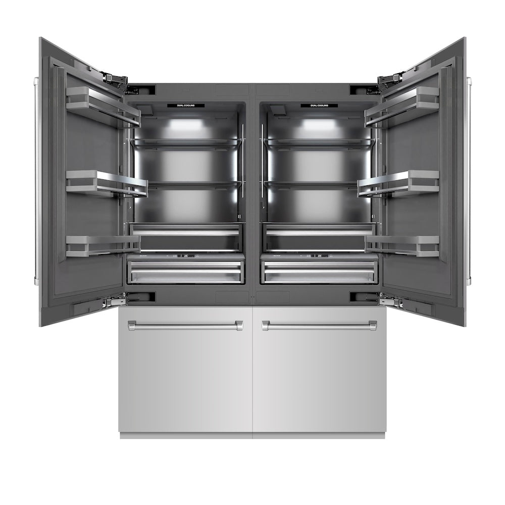 ZLINE 60 in. 32.2 cu. ft. French Door Built-In Bottom Freezer Refrigerator with Water Dispensers and Ice Makers with Graphite Gray Interior | Fridge.com