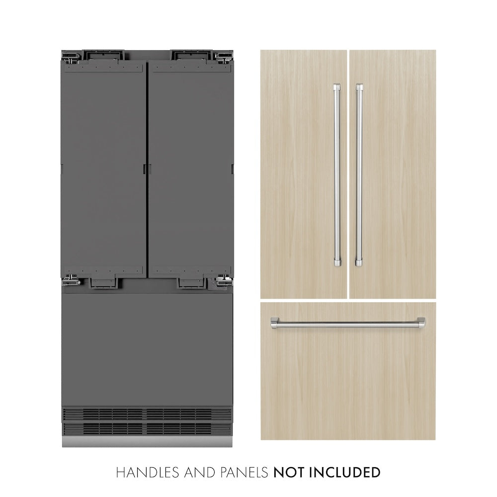 ZLINE 36 in. 19.6 cu. ft. Panel Ready French Door Built-In Bottom Freezer Refrigerator with Water Dispenser and Ice Maker with Graphite Gray Interior — FIN-0014663 | Fridge.com