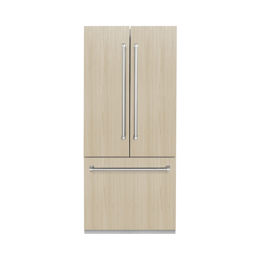 ZLINE 36 in. 19.6 cu. ft. Panel Ready French Door Built-In Bottom Freezer Refrigerator with Water Dispenser and Ice Maker with Graphite Gray Interior — FIN-0014663 | Fridge.com