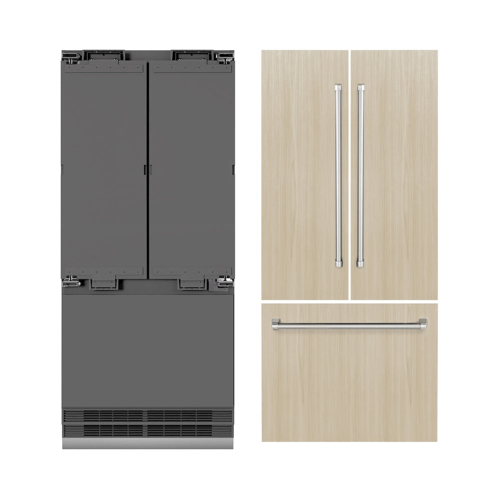 ZLINE 36 in. 19.6 cu. ft. Panel Ready French Door Built-In Bottom Freezer Refrigerator with Water Dispenser and Ice Maker with Graphite Gray Interior — FIN-0014663 | Fridge.com