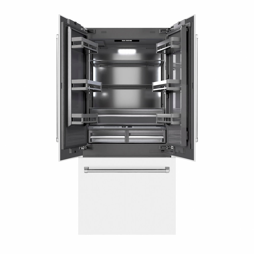 ZLINE 36 in. 19.6 cu. ft. French Door Built-In Bottom Freezer Refrigerator With Water Dispenser And Ice Maker In With Graphite Gray Interior - View 2 | Fridge.com