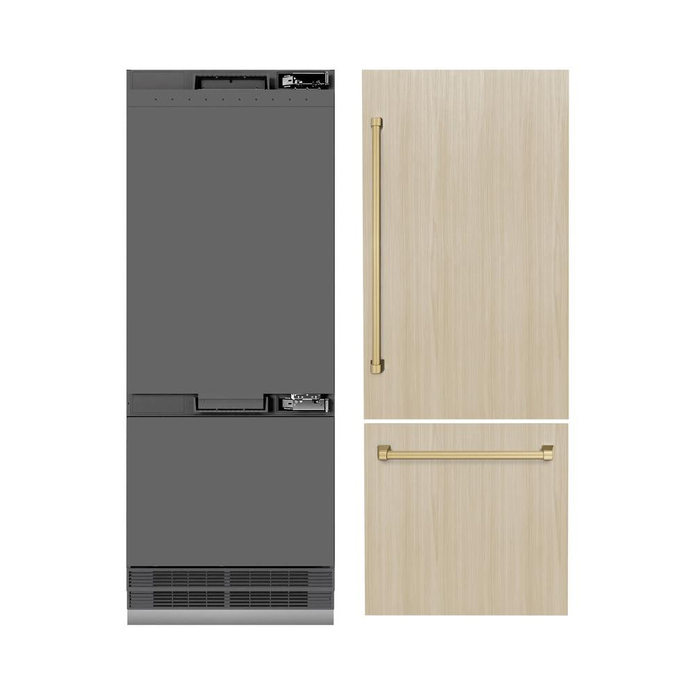 ZLINE Autograph Edition 30 in. 16.1 cu. ft. Panel Ready Built-In Bottom Freezer Refrigerator with Water Dispenser and Ice Maker with Graphite Gray Int | Fridge.com