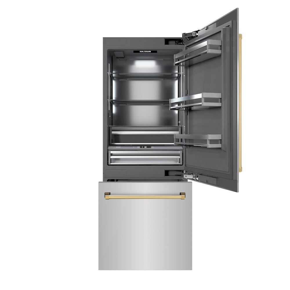 ZLINE 30 Inch autograph 30" Built In Counter Depth Bottom Freezer Refrigerator GRBIVZ30430G | Fridge.com