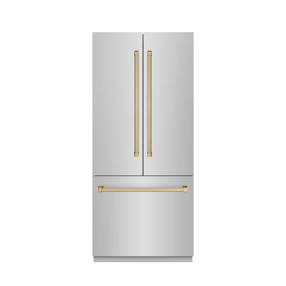 ZLINE Autograph Edition 36 in. 19.6 cu. ft. French Door Built-In Bottom Freezer Refrigerator With Water Dispenser And Ice Maker In Stainless Steel Wit - View 3 | Fridge.com