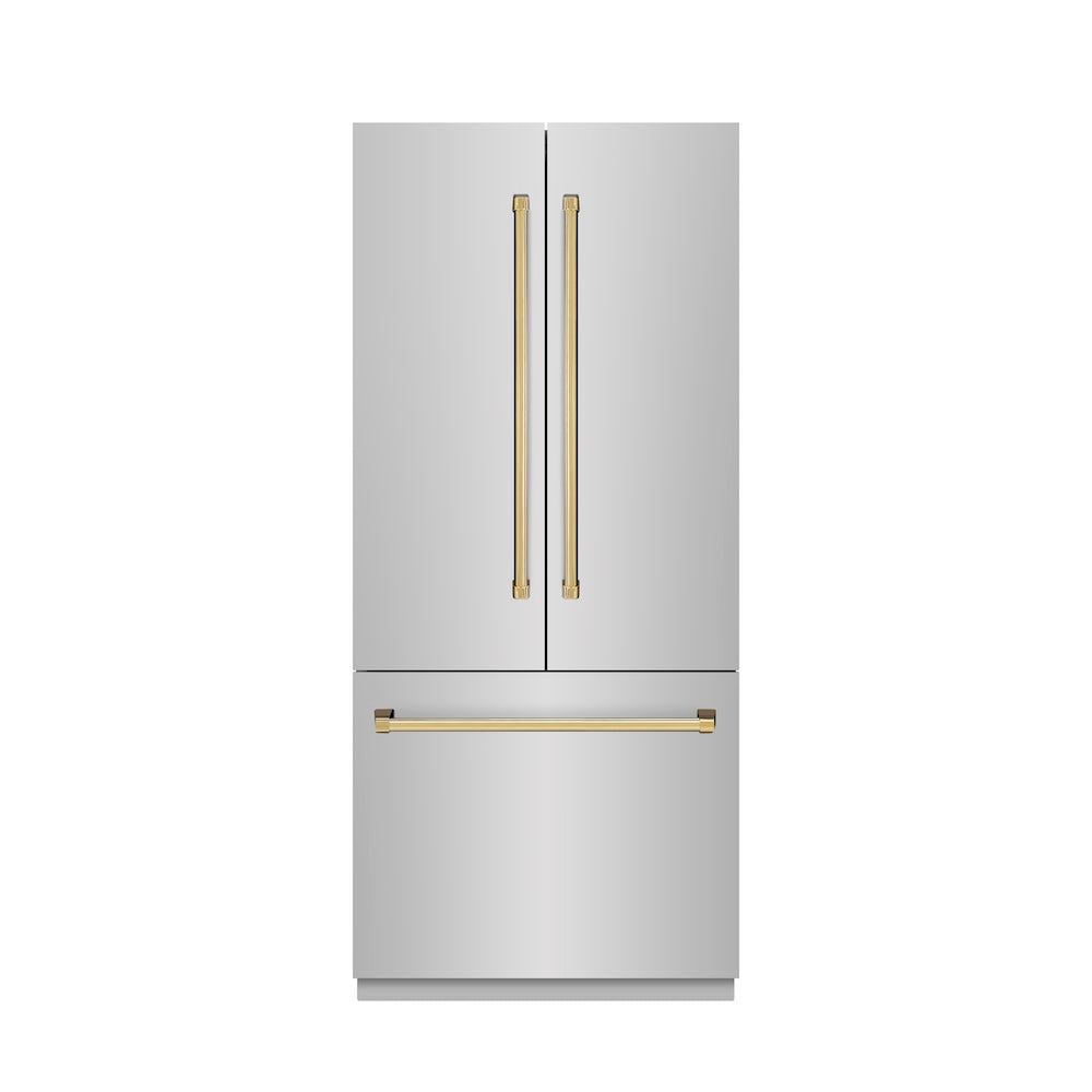 ZLINE Autograph Edition 36 in. 19.6 cu. ft. French Door Built-In Bottom Freezer Refrigerator With Water Dispenser And Ice Maker In Stainless Steel Wit - View 3 | Fridge.com