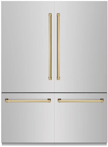 ZLINE Autograph Edition 60 in. 32.2 cu. ft. French Door Built-In Bottom Freezer Refrigerator with Water Dispenser and Ice Maker in Stainless Steel wit | Fridge.com