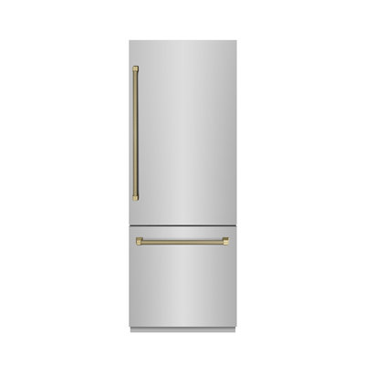 ZLINE Autograph 30 in. 16.1 cu. ft. Built-In Bottom Freezer Refrigerator with Water Dispenser and Ice Maker in Stainless Steel with Graphite Gray Inte | Fridge.com