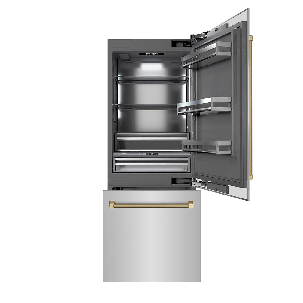 ZLINE Autograph 30 in. 16.1 cu. ft. Built-In Bottom Freezer Refrigerator With Water Dispenser And Ice Maker In Stainless Steel With Graphite Gray Inte - View 2 | Fridge.com