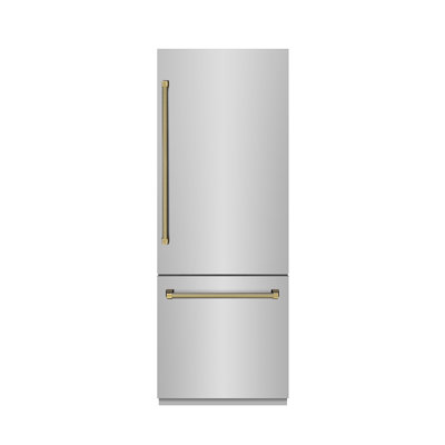 ZLINE Autograph 30 in. Built-In Refrigerator w/ Gray Interior and Polished Gold Helix Handles | Fridge.com