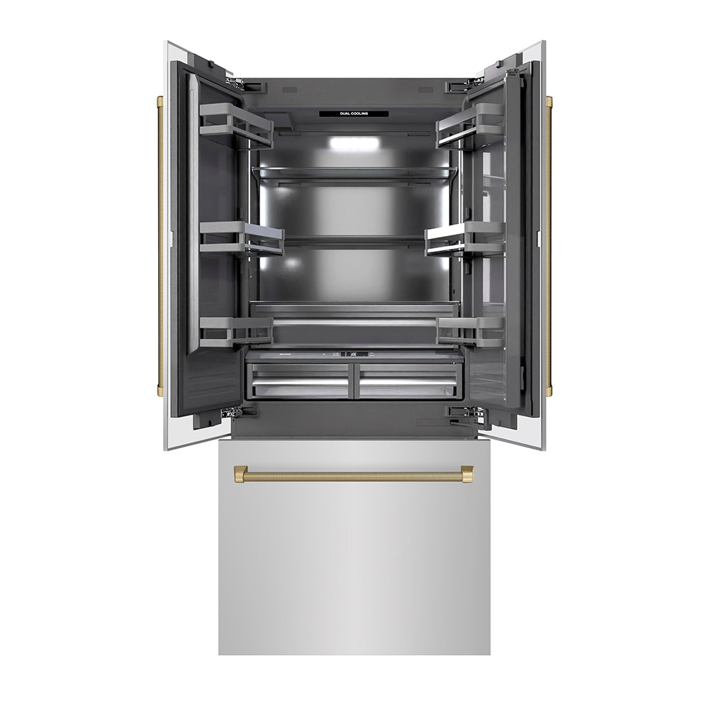 ZLINE Autograph 36 in. French Door Built-In Refrigerator W/ Gray Interior And Bronze Helix Handles - View 2 | Fridge.com