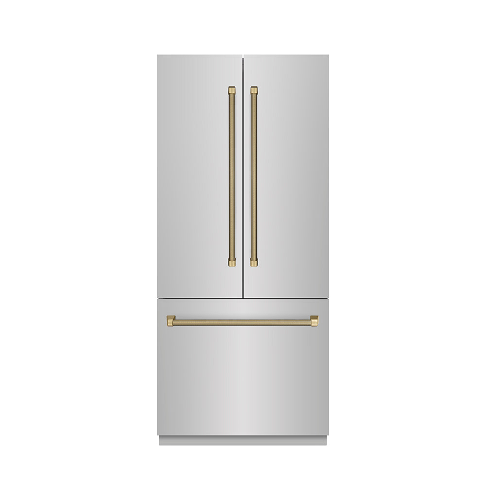 ZLINE Autograph 36 in. French Door Built-In Refrigerator W/ Gray Interior And Bronze Helix Handles - View 4 | Fridge.com