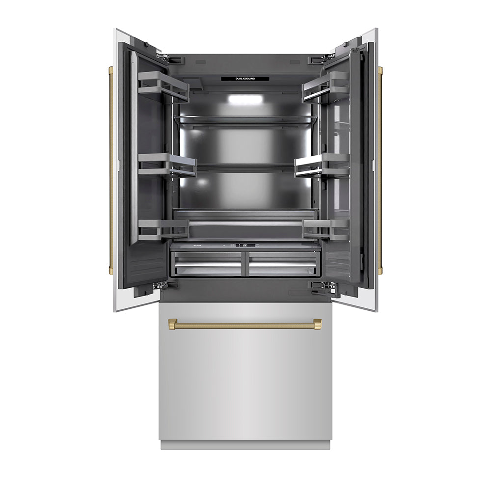 ZLINE Autograph 36 in. French Door Built-In Refrigerator W/ Gray Interior And Bronze Helix Handles - View 5 | Fridge.com