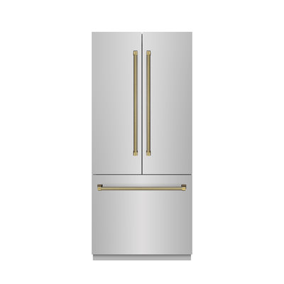 ZLINE Autograph 36 in. 19.6 cu. ft. French Door Built-In Bottom Freezer Refrigerator with Water Dispenser and Ice Maker in Stainless Steel with Graphi | Fridge.com