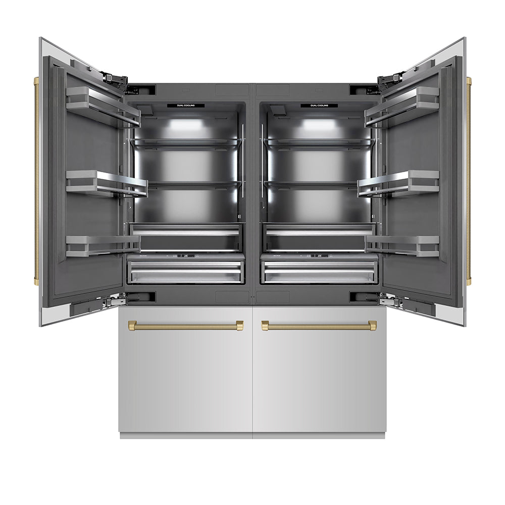 ZLINE Autograph 60 in. 32.2 cu. ft. French Door Built-In Bottom Freezer Refrigerator With Water Dispenser And Ice Maker In Stainless Steel With Graphi - View 2 | Fridge.com