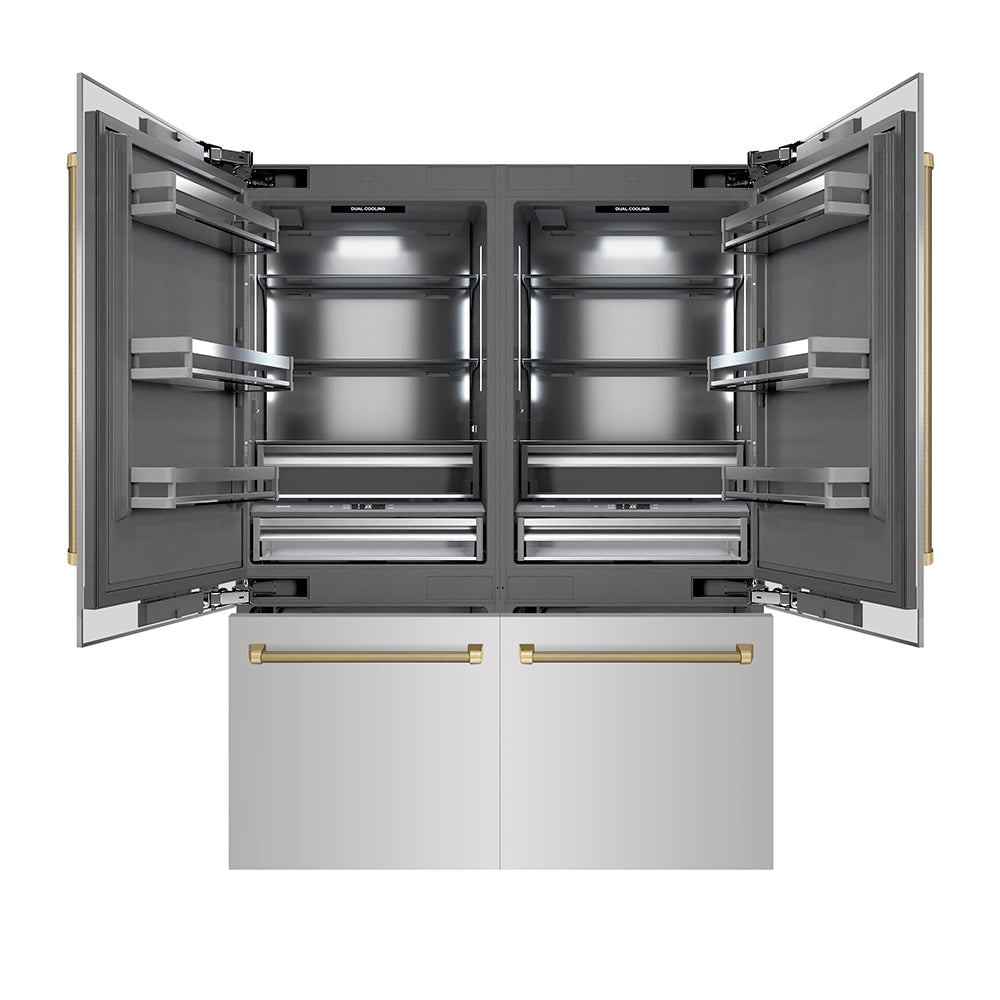 ZLINE Autograph 60 in. 32.2 cu. ft. French Door Built-In Bottom Freezer Refrigerator With Water Dispenser And Ice Maker In Stainless Steel With Graphi - View 5 | Fridge.com