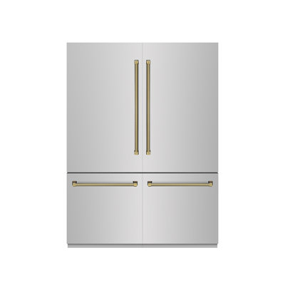 ZLINE Autograph 60 in. Built-In Refrigerator w/ Gray Interior and Polished Gold Helix Handles | Fridge.com