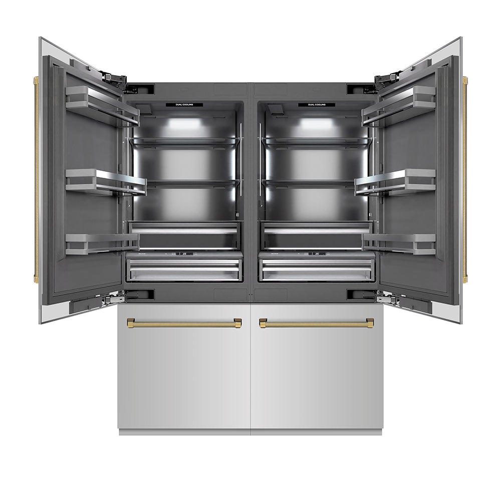 ZLINE Autograph 60 in. Built-In Refrigerator W/ Gray Interior And Polished Gold Helix Handles - View 2 | Fridge.com