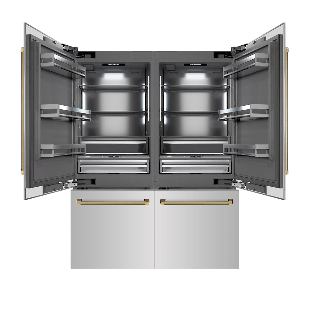 ZLINE Autograph 60 in. Built-In Refrigerator W/ Gray Interior And Polished Gold Helix Handles - View 5 | Fridge.com