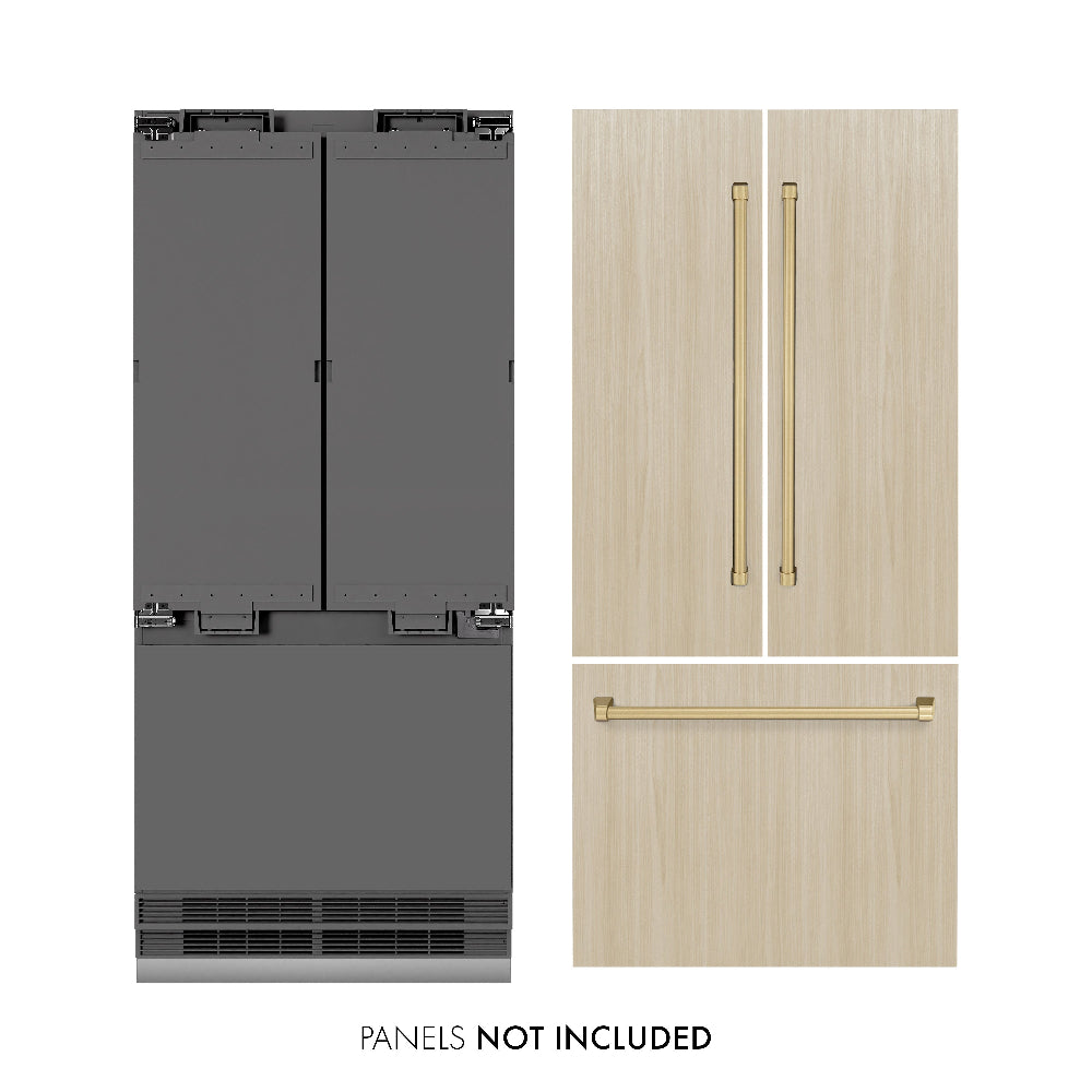 ZLINE Autograph Edition 36 in. 19.6 cu. ft. Panel Ready French Door Built-In Bottom Freezer Refrigerator With Water Dispenser And Ice Maker With Graph - View 3 | Fridge.com