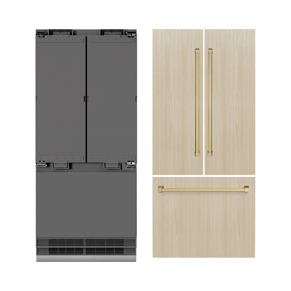 ZLINE Autograph Edition 36 in. 19.6 cu. ft. Panel Ready French Door Built-In Bottom Freezer Refrigerator With Water Dispenser And Ice Maker With Graph - View 5 | Fridge.com