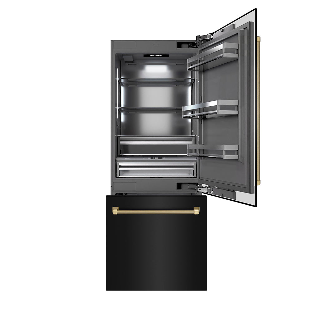 ZLINE Autograph 30 in. 16.1 cu. ft. Built-In Bottom Freezer Refrigerator With Water Dispenser And Ice Maker In Black Stainless Steel With Graphite Gra - View 2 | Fridge.com