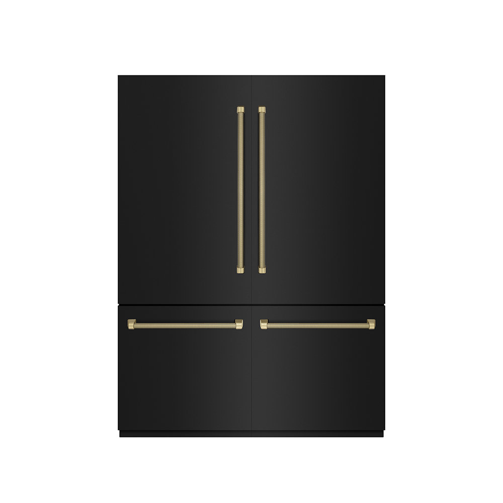 ZLINE Autograph 60 in. 32.2 cu. ft. French Door Built-In Bottom Freezer Refrigerator with Water Dispenser and Ice Maker in Black Stainless Steel — FIN-0016992 | Fridge.com