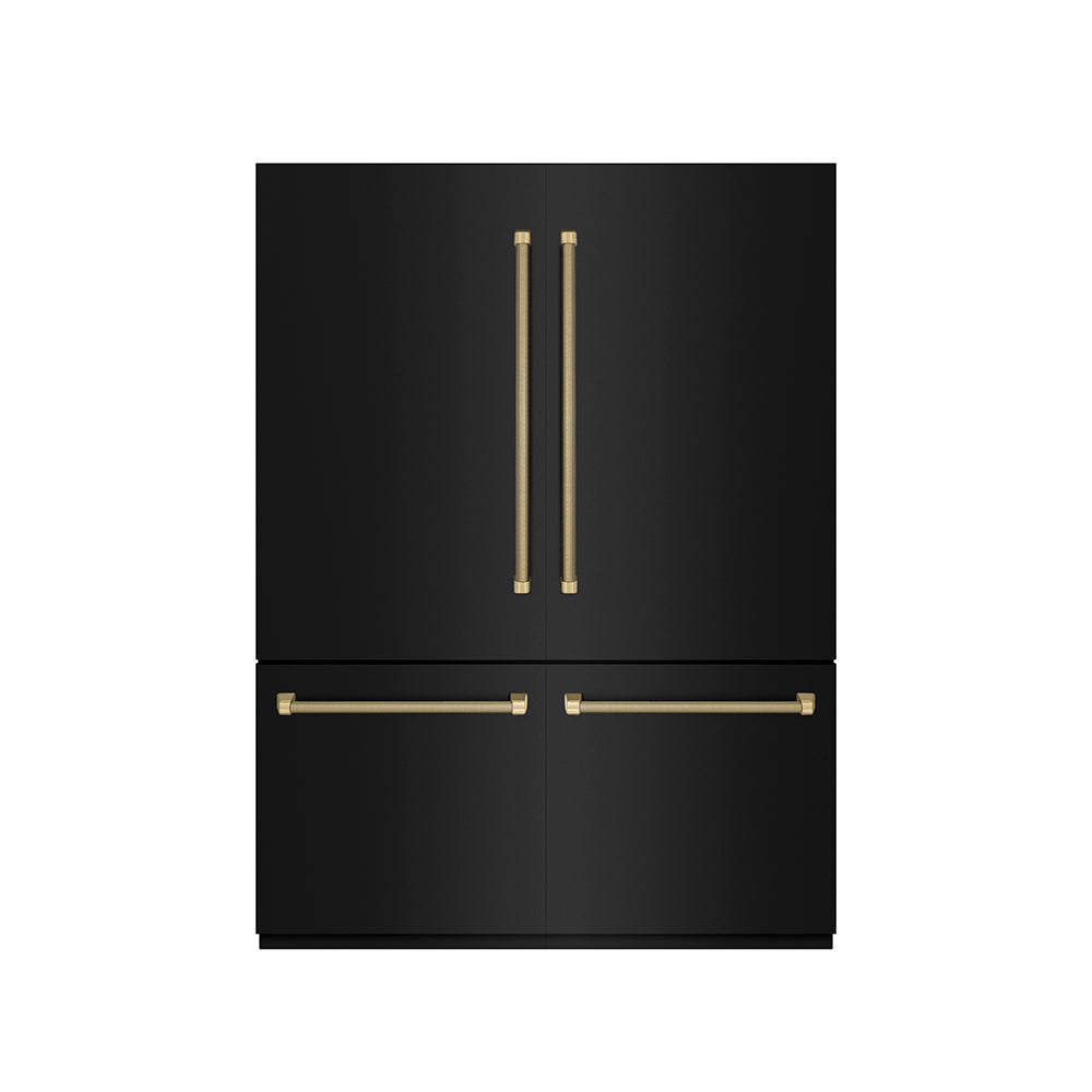 ZLINE Autograph 60 in. 32.2 cu. ft. French Door Built-In Bottom Freezer Refrigerator With Water Dispenser And Ice Maker In Black Stainless Steel - View 4 | Fridge.com