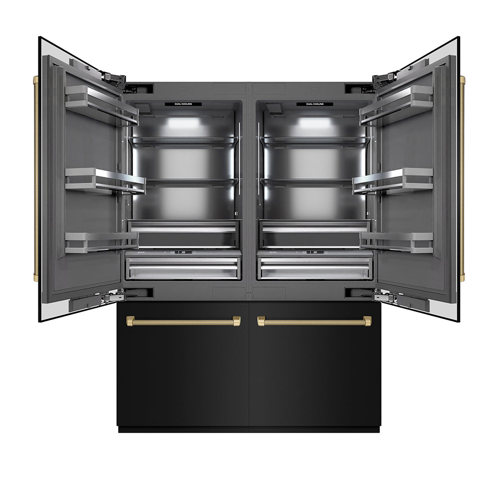 ZLINE Autograph 60 in. 32.2 cu. ft. French Door Built-In Bottom Freezer Refrigerator With Water Dispenser And Ice Maker In Black Stainless Steel - View 5 | Fridge.com