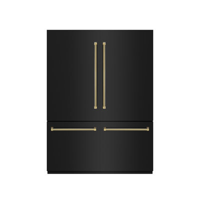ZLINE Autograph 60 in. Black Steel Built-In Refrigerator w/ Gray Interior and Gold Helix Handles | Fridge.com