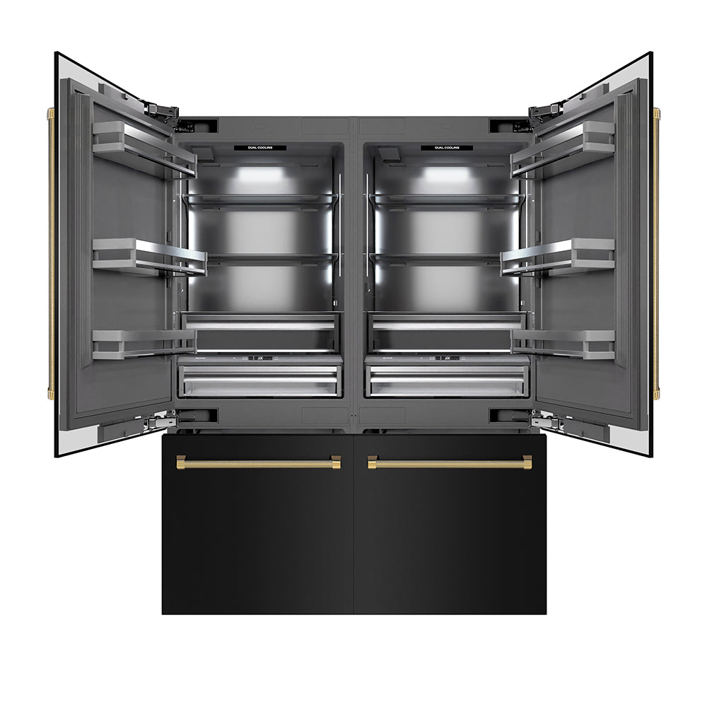 ZLINE Autograph 60 in. Black Steel Built-In Refrigerator W/ Gray Interior And Gold Helix Handles - View 2 | Fridge.com